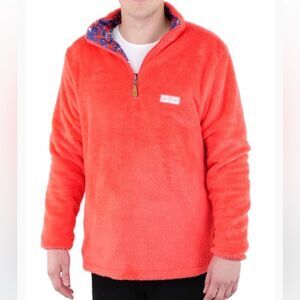 USA Palm Reversible Light Sherpa 1/4Zips Shaggy Solid Fleece Lava Abstract S Nwt